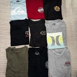 Lot of 9 Short Sleeve Boys T Shirts Bundle Size 8 Skateboard Surfer Brands